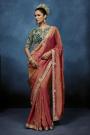 Peach Tissue Silk Hand Embroidered Saree