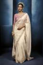 Ivory Tissue Silk Hand Embroidered Saree