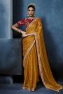 Mustard Tissue Silk Hand Embroidered Saree