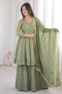 Sage Green Woven Silk Sharara Set