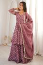 Rosewood Pink Woven Silk Sharara Set