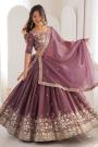 Plum Silk Embroidered Lehenga Set