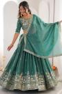 Teal Silk Embroidered Lehenga Set