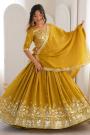 Mustard Yellow Silk Embroidered Lehenga Set