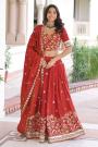 Burnt Red Silk Embroidered Lehenga Set