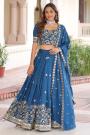 Dusty Blue Silk Embroidered Lehenga Set
