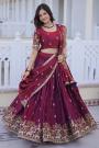 Plum Maroon Dual Tone Silk Embroidered Lehenga Set
