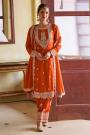 Orange Chinon Silk Embroidered Kurta Set