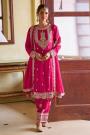 Fuchsia Pink Chinon Silk Embroidered Kurta Set