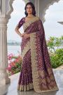 Plum Banarasi Silk Embroidered & Laced Saree