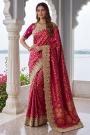 Magenta Pink Banarasi Silk Embroidered & Laced Saree