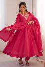 Magenta Pink Silk Embroidered Anarkali Set