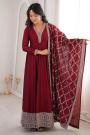 Maroon Silk Embroidered Anarkali Dress With Dupatta