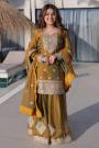 Two Tone Mustard Green Chiffon Embroidered Sharara Kurta Set