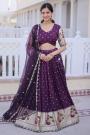 Plum Silk Woven & Embroidered Lehenga Set