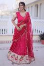 Fuchsia Pink Silk Woven & Embroidered Lehenga Set
