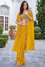 Mustard Yellow Georgette Embroidered Dhoti Skirt Set With Cape