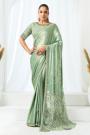 Mint Green Satin Silk Embroidered Saree