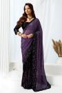 Plum Net Embroidered Saree