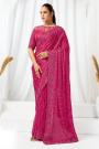 Magenta Pink Net & Satin Embroidered Saree