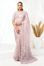 Lilac Organza Satin Embroidered Saree