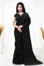 Black Tulle Net Embroidered Saree