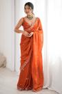 Burnt Orange Tissue Silk Embroidered Saree