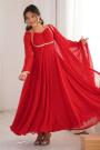 Red Georgette Laced Anarkali Dress With Dupatta