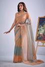 Peach & Grey Blue Silk Hand Worked Saree