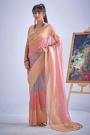 Peach, Blush Pink & Lilac Silk Hand Worked Saree