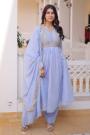 Lilac Chanderi Cotton Silk Embroidered Anarkali Set