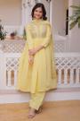 Lemon Yellow Chanderi Cotton Silk Embroidered Anarkali Set
