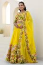 Yellow Organza Silk Embroidered Lehenga Set