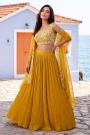 Mustard Chinon Silk Lehenga With Organza Silk Hand Worked Blouse & Cape