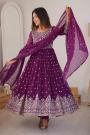 Plum Georgette Embroidered Anarkali Set