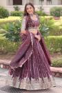 Plum Tissue Silk Embroidered Lehenga Set