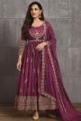 Mauve Plum Organza Silk Embroidered Anarkali Dress