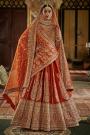 Burnt Orange Silk Embroidered Lehenga Set With Double Dupatta