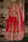 Red Silk Embroidered Lehenga Set With Double Dupatta & Belt