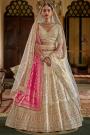Ivory Silk Embroidered Lehenga Set With Double Dupatta & Belt