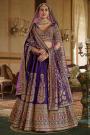 Purple Silk Embroidered Lehenga Set With Double Dupatta
