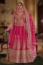 Fuchsia Pink Silk Embroidered Lehenga Set With Double Dupatta & Belt