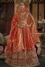 Burnt Orange Silk Embroidered Lehenga Set With Double Dupatta & Belt