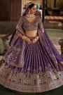 Purple Silk Embroidered Lehenga Set With Double Dupatta & Belt