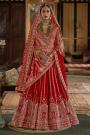 Red Silk Embroidered Lehenga Set With Double Dupatta & Belt