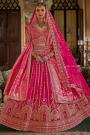 Fuchsia Pink Silk Embroidered Lehenga Set With Double Dupatta & Belt