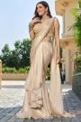 Pre-Draped Blush Gold Soft Silk Fusion Wear Saree with Blouse