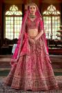 Pink Silk Embroidered Lehenga Set With Double Dupatta In Net & Banarasi Silk