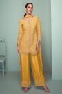 Yellow Mustard Chinon Silk Embroidered Short Kurta Pant Set