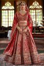 Red Silk Embroidered Lehenga Set With Double Dupatta In Net & Banarasi Silk & Belt